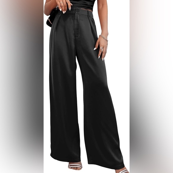 Divided By H&M Black Pull On Wide Leg Casual Trouser Pants Front Pockets - Picture 1 of 4